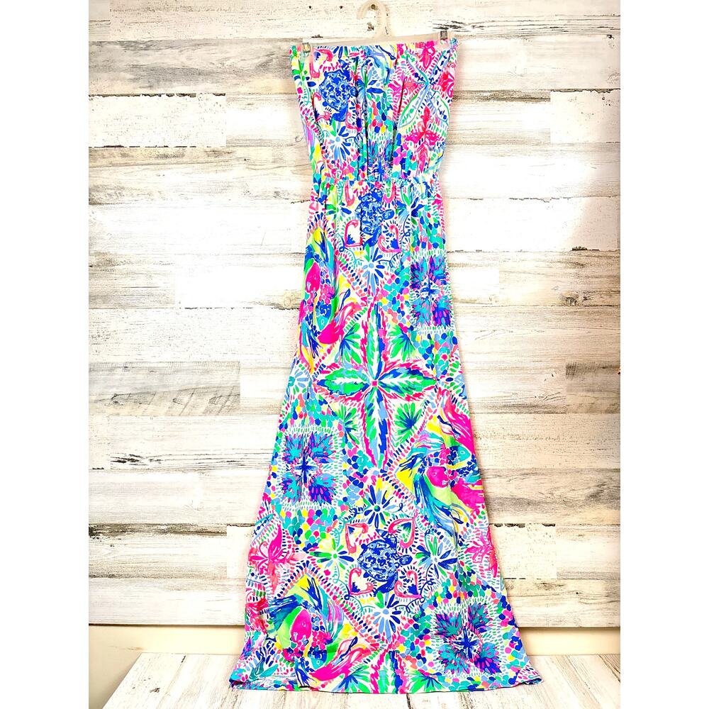 Lilly Pulitzer Womens XXS Blue Pink Marlisa Strapless Cotton Stretch Maxi